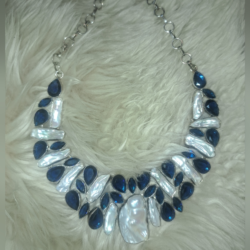 Blue Sapphire & Biwa Pearls Necklace